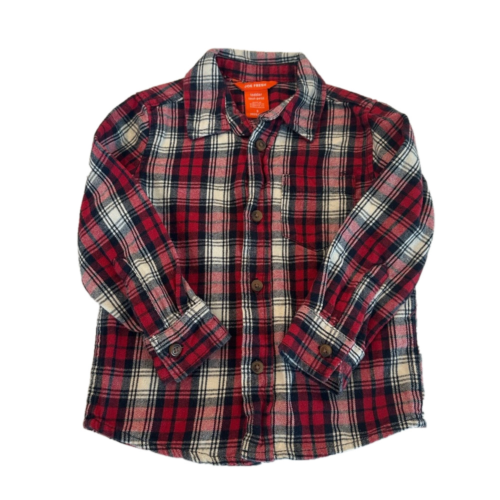 4/20$ toddler red and black plaid flannel button down shirt size 3T